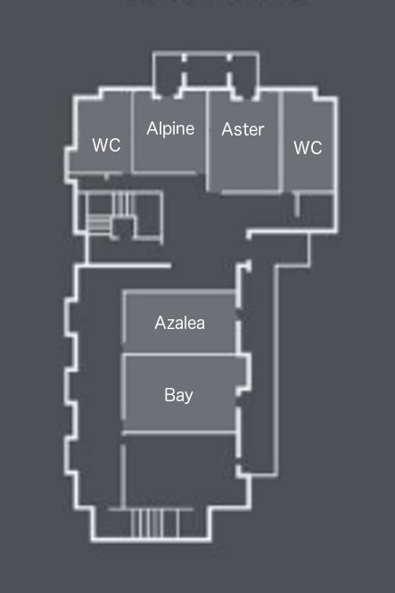 lower floor of Wotton House with rooms Aster, Azalea, Alpine and Bay plus toilets
